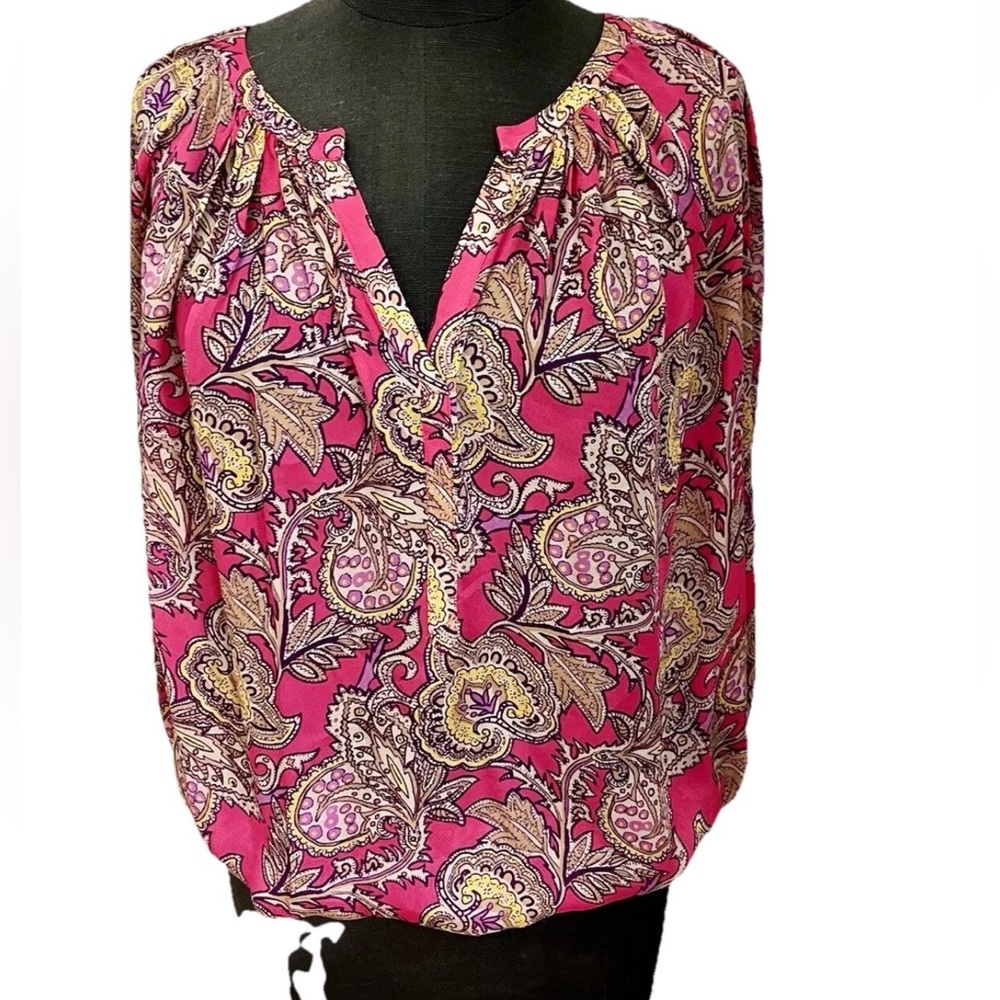 Ann Taylor Loft Pink yellow paisley ladies pullover lightweight‎ blouse size PS